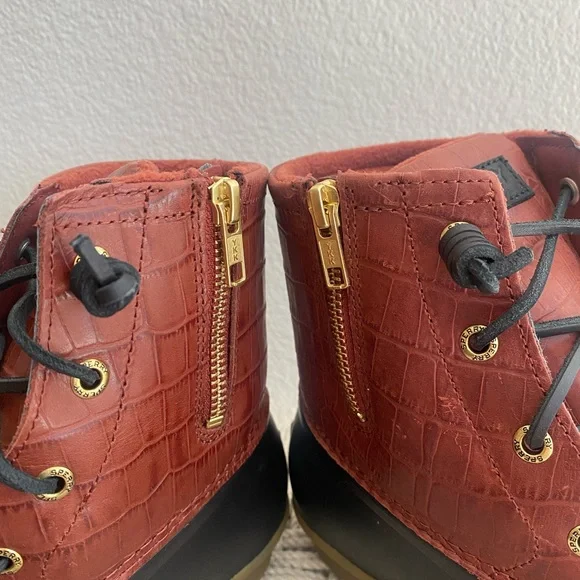 Sperry waterproof saltwater croc emboss red boots duck shoes water snow womans - Picture 12 of 14